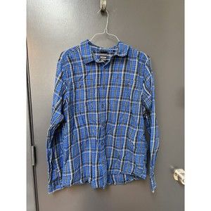 Prana Mens Button Up Shirt Size M Blue Plaid Long Sleeve